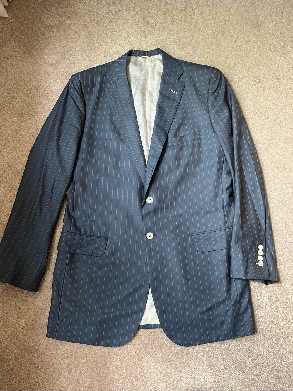 Holland & Sherry Savile Row London Blazer Jacket navy pinstripe 43 - Picture 3 of 12